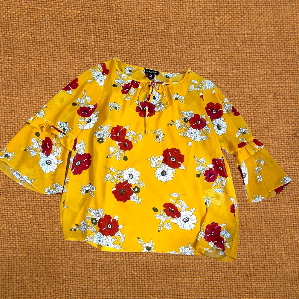 I N Studio Yellow Gold floral Blouse cami under set of 2 size PM petite medium - Picture 3 of 16